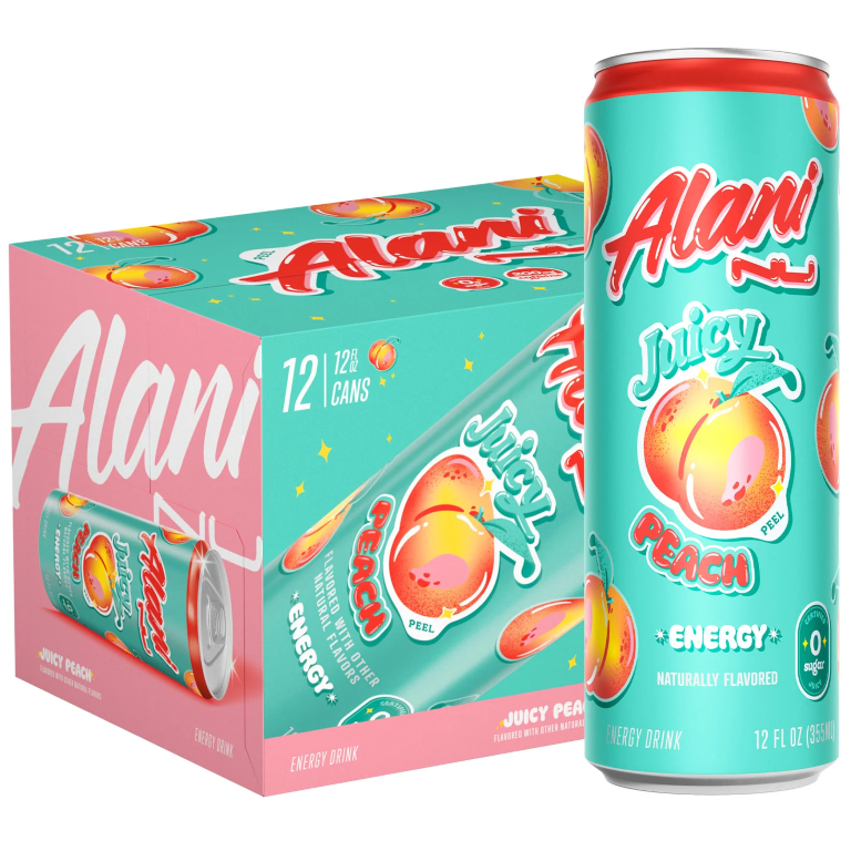 Alani Nu Juicy Peach 12 oz can 12 pack