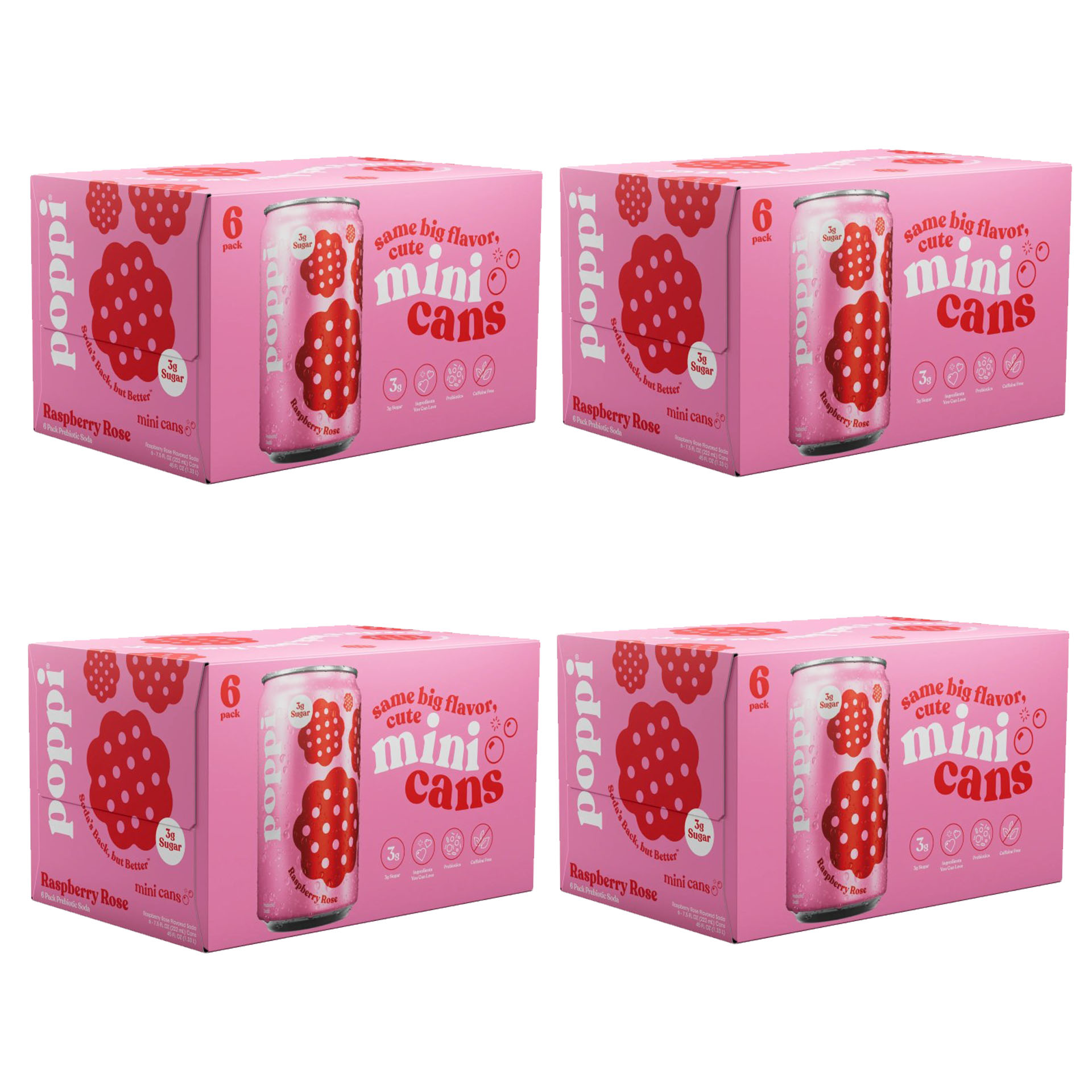 Poppi Raspberry Rose Prebiotic Soda (47608) - 7.5 oz Cans 24 pk - Image 2