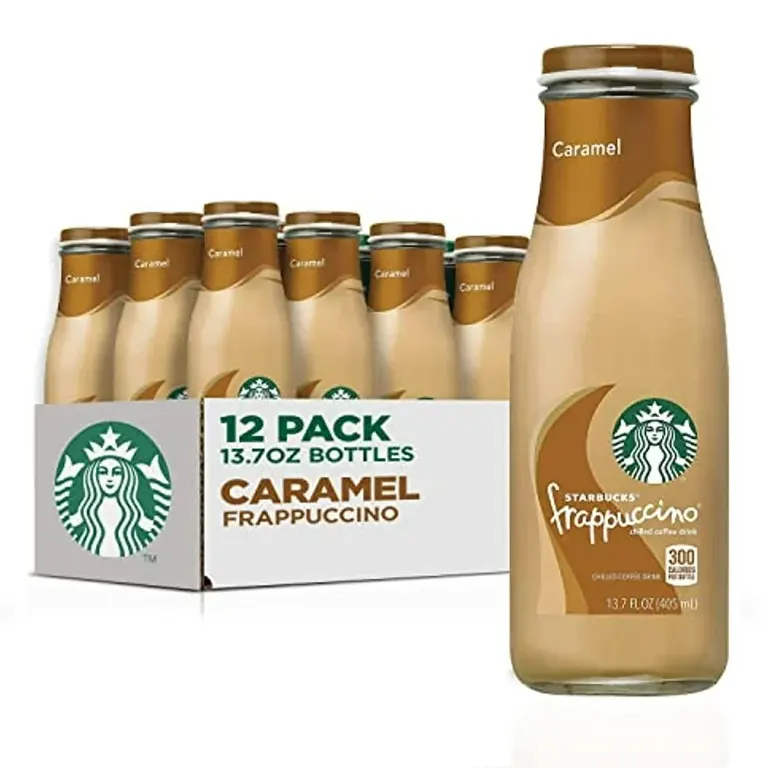 Product image of Frappuccino Caramel - 13.7 oz 12 pk packaging and bottles/cans for online ordering and delivery.