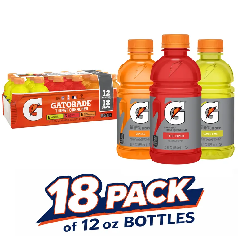 Product image of Gatorade Lemon Lime | Orange | Fruit Punch - 12 oz 18 pk packaging and bottles/cans for online ordering and delivery.